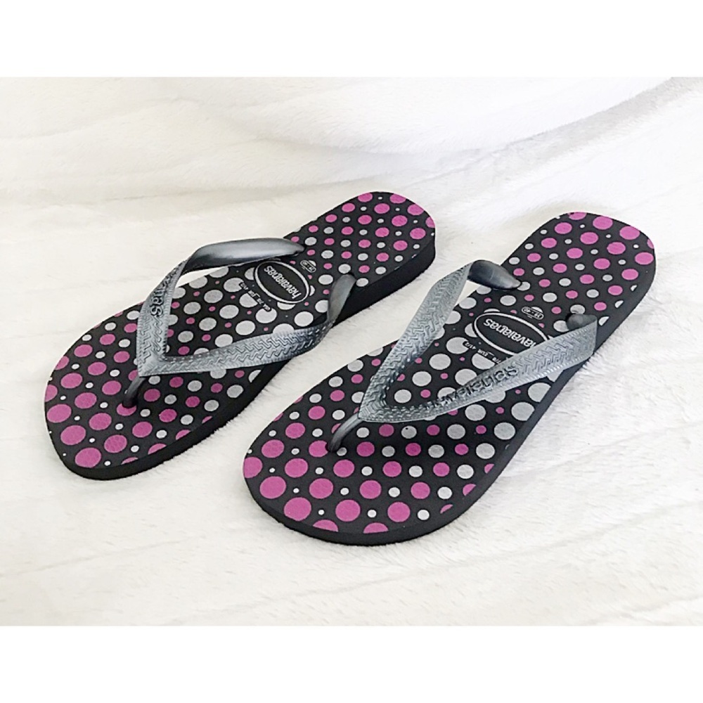 HAVAIANAS Polk A Dot Blk Pink Gray Met Slim Thong